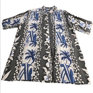 Puritan Hawaiian Aloha‎ Shirt Blue Floral with Surf Boards and Palm Trees…